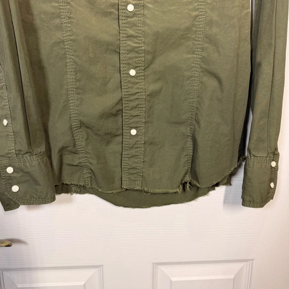 True Religion Mens Khaki Green Long Sleeve Western Snap‎ Button Shirt XL